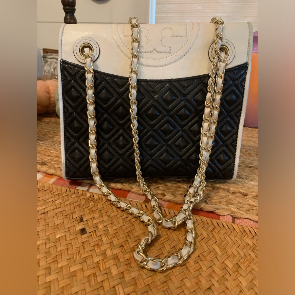 Tory Burch Black and Cream Shoulder Bag